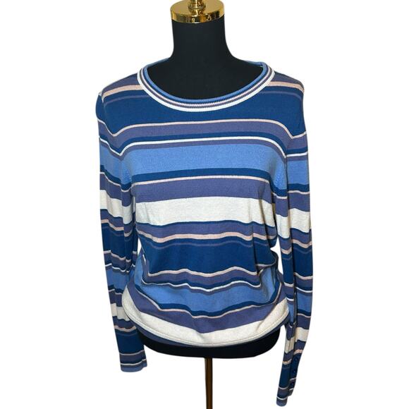 Halogen Nordstrom Women’s Blue Striped Sweater Size Large - Picture 2 of 5